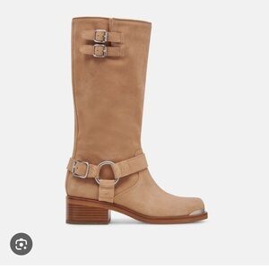 Dolce Vita Beige Evi Moto Suede Boots with Buckle